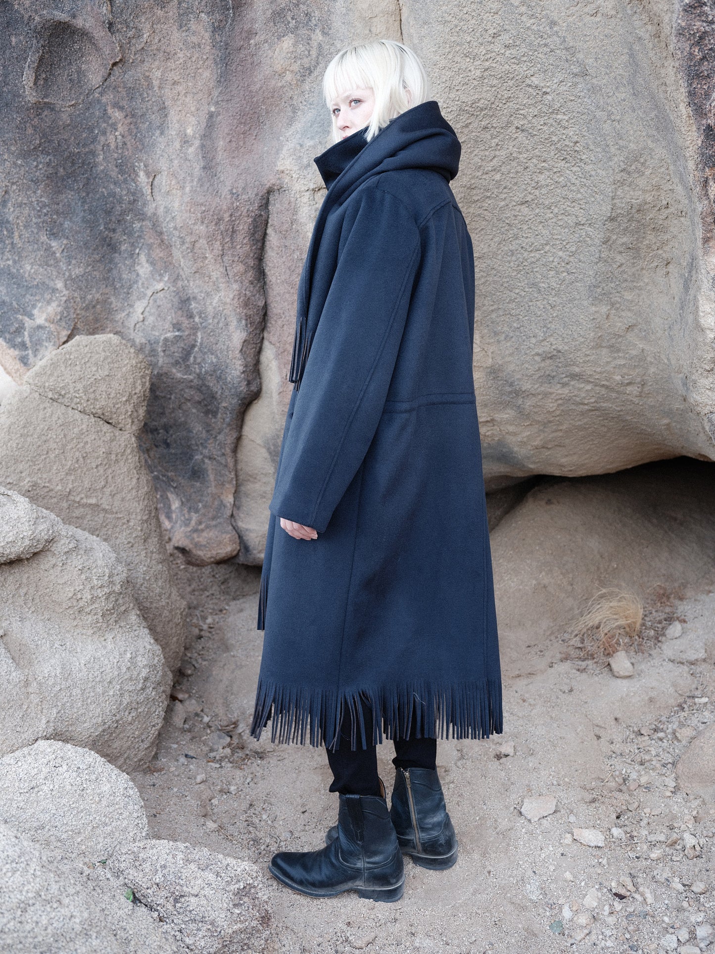 Wool Fringe Scarf Coat