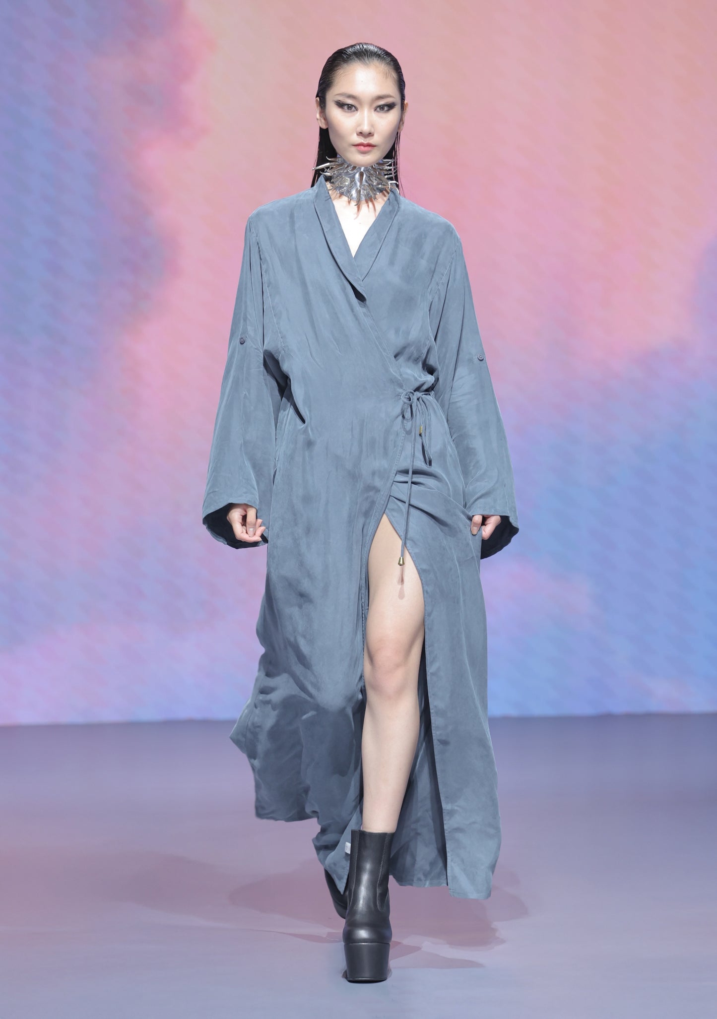 Blue Wrap Kimono Dress