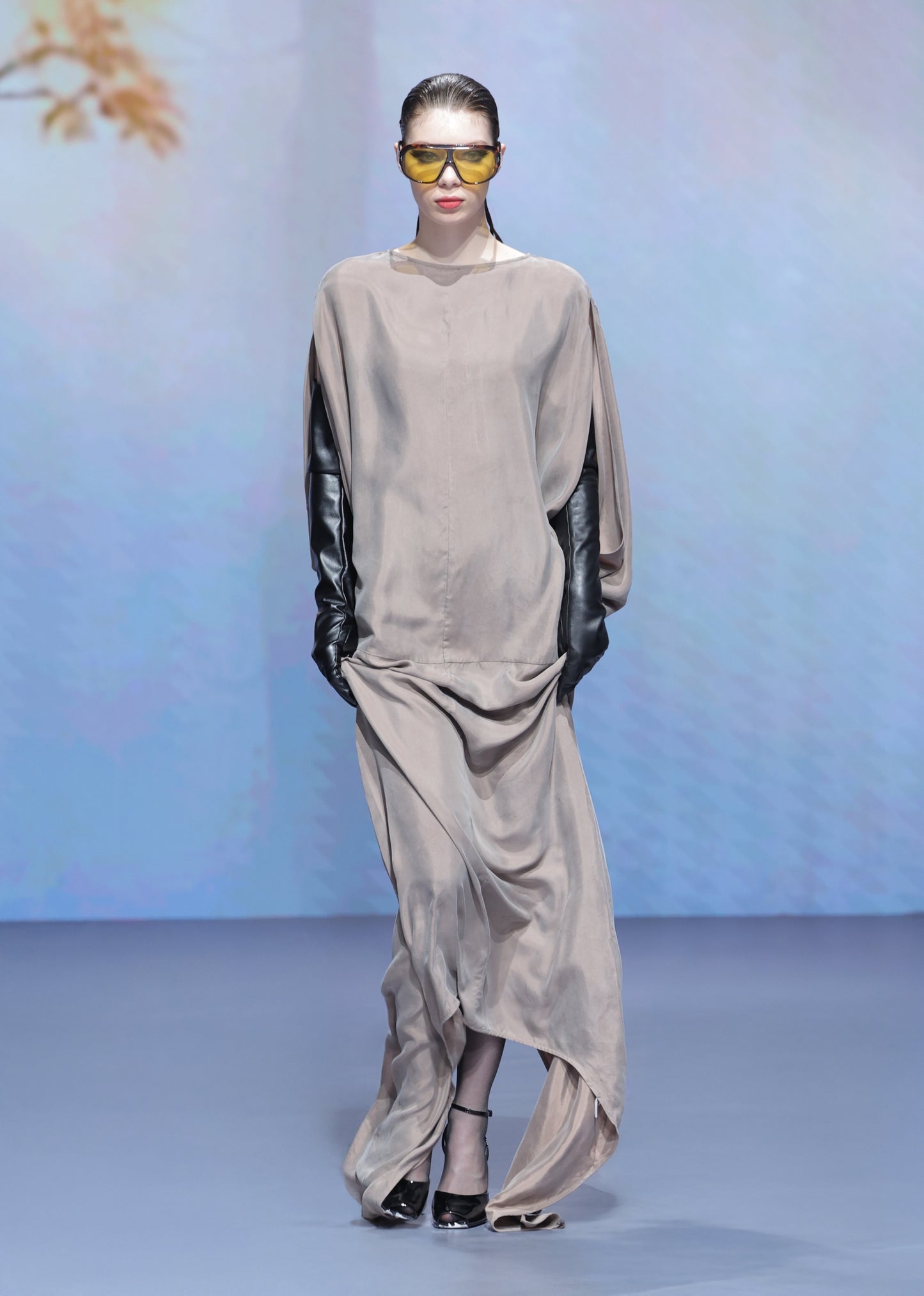 Beige Viscose Bias Cut Dress