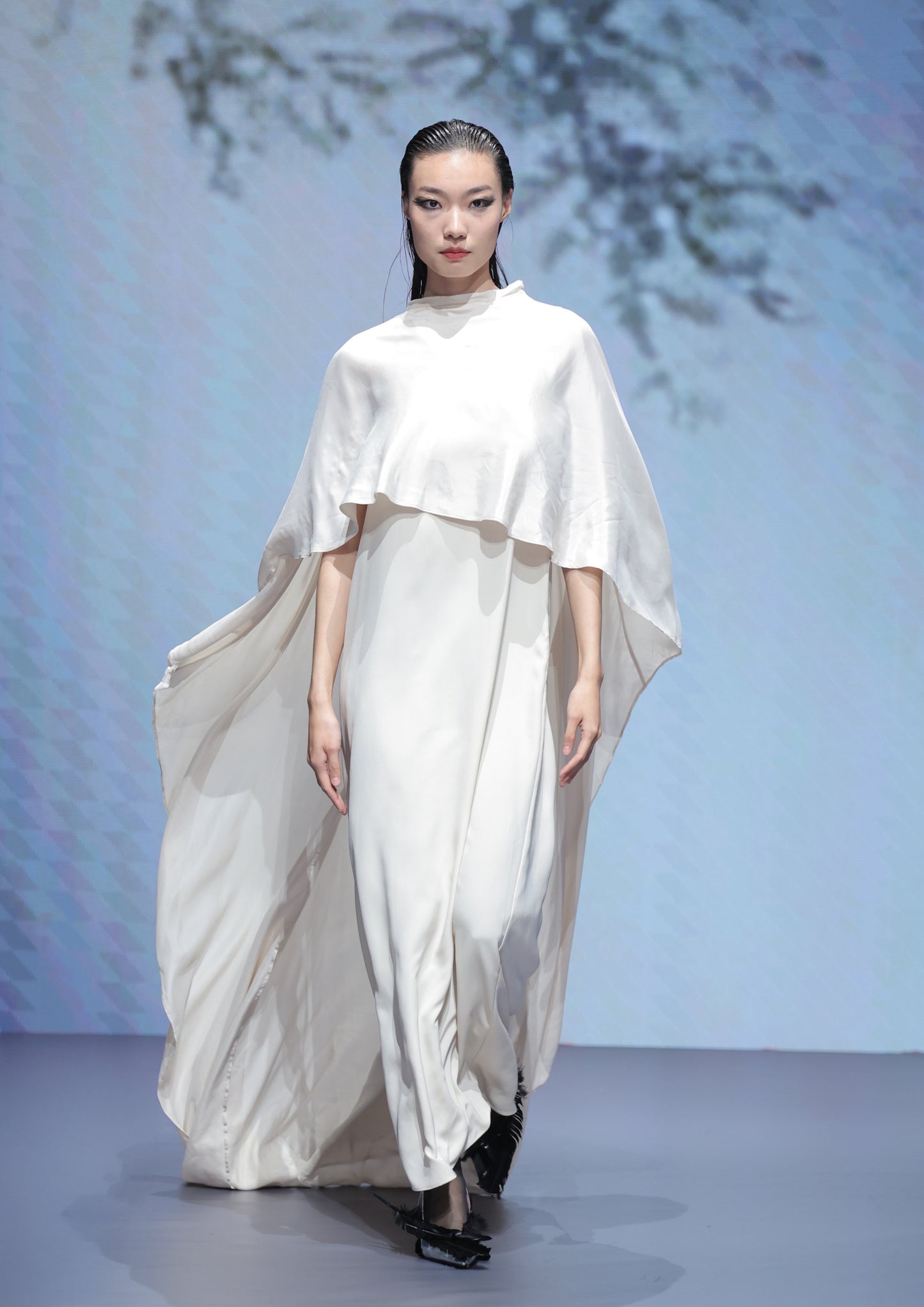 White Two Piece Viscose-Silk Dress