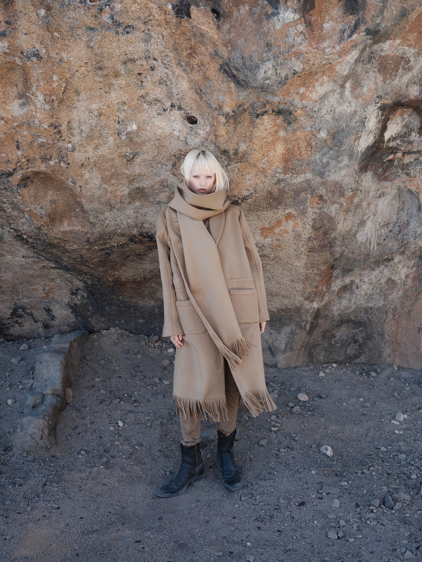 Wool Fringe Scarf Coat