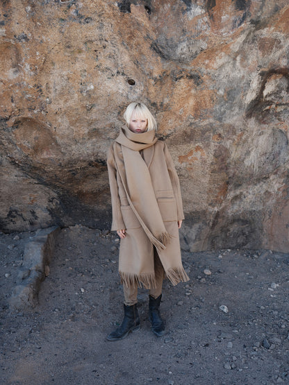 Wool Fringe Scarf Coat