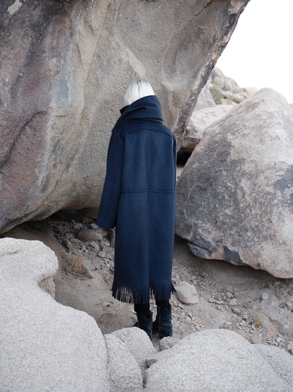 Wool Fringe Scarf Coat