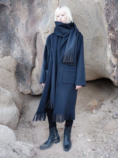 Wool Fringe Scarf Coat