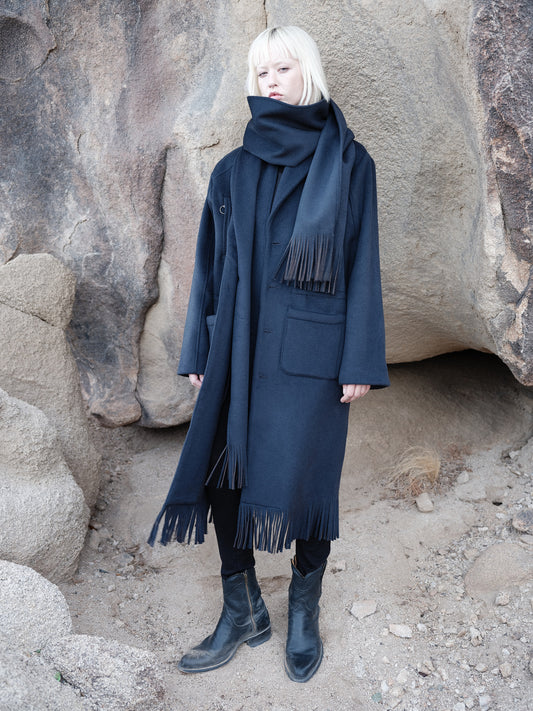 Wool Fringe Scarf Coat