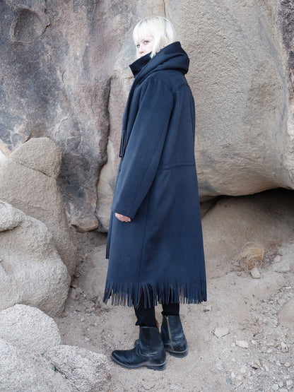 Wool Fringe Scarf Coat