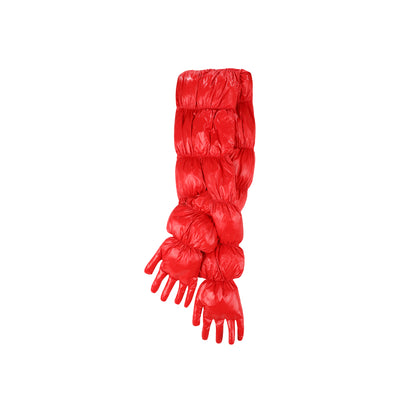 RED QUILTED NYLON HANDS PUFFER SCARF