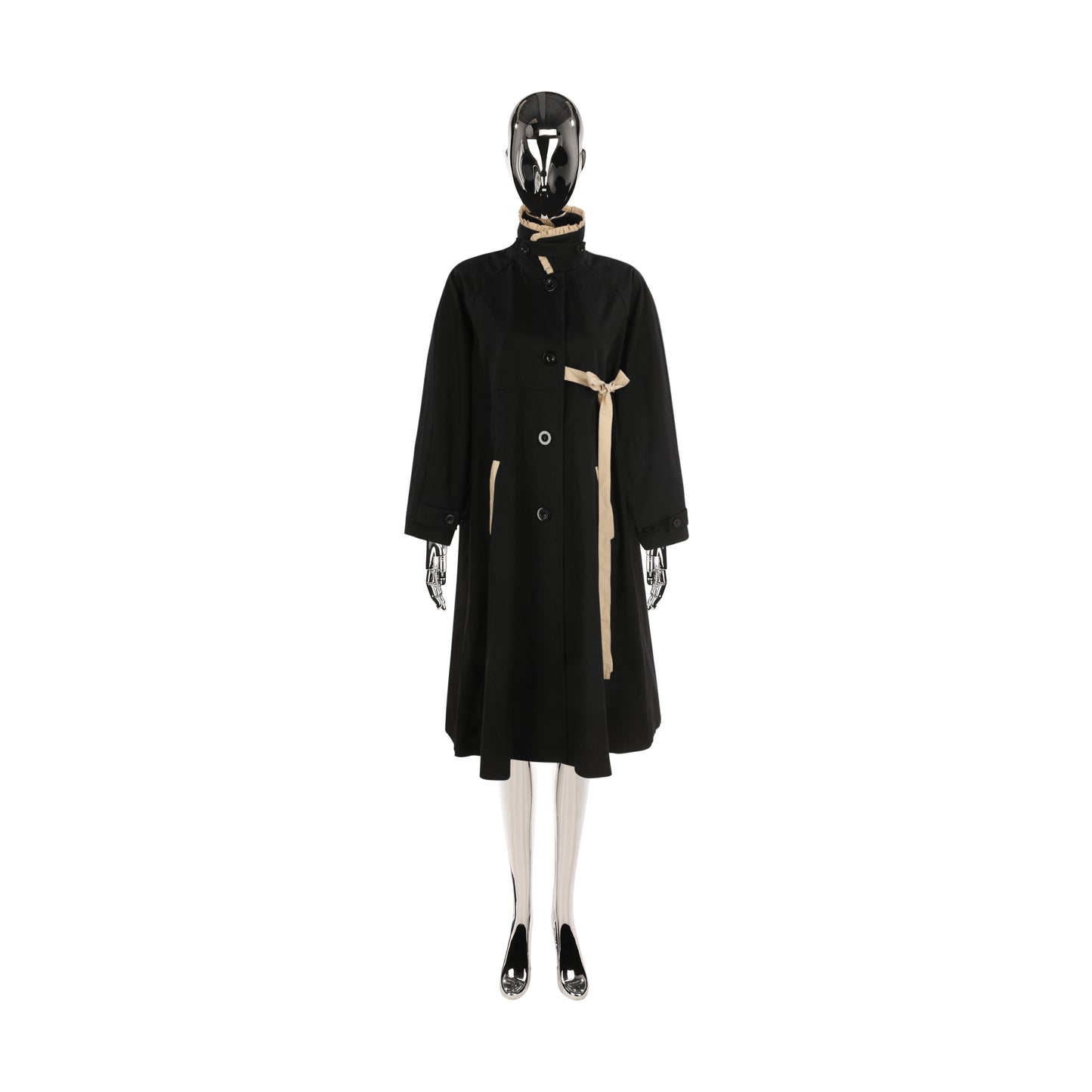 BLACK COTTON BOW OVERCOAT