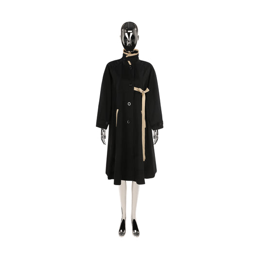 BLACK COTTON BOW OVERCOAT