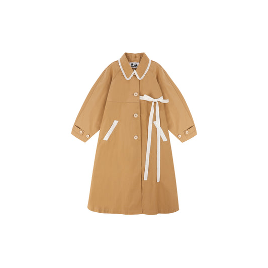 TAN COTTON BOW OVERCOAT