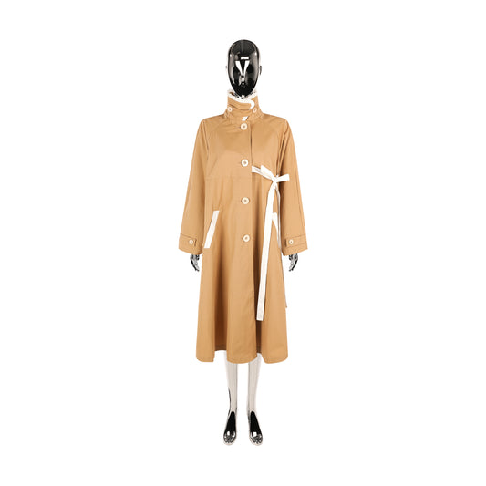 TAN COTTON BOW OVERCOAT