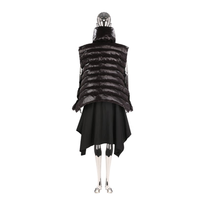 BLACK QUILTED NYLON LIPS PUFFER PONCHO