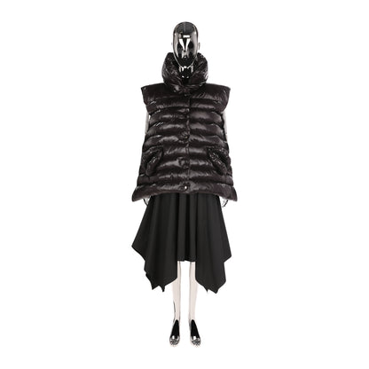 BLACK QUILTED NYLON LIPS PUFFER PONCHO