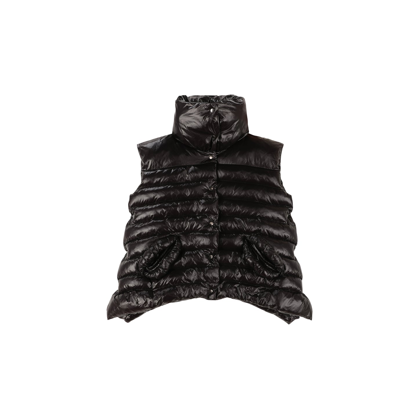 BLACK QUILTED NYLON LIPS PUFFER PONCHO