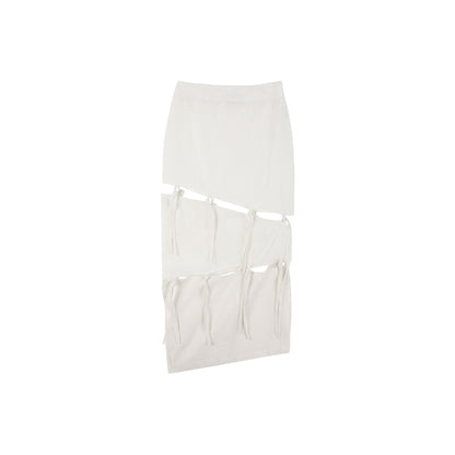 WHITE COTTON LINEN CONVERTIBLE TIE SKIRT