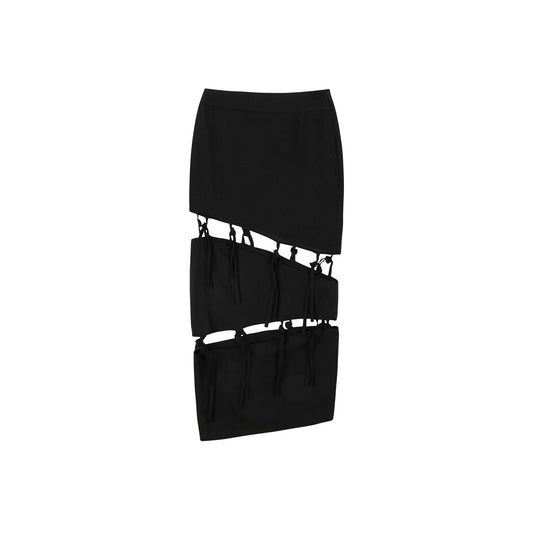 BLACK COTTON LINEN CONVERTIBLE TIE SKIRT