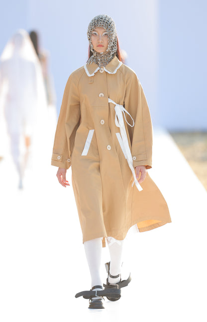 TAN COTTON BOW OVERCOAT