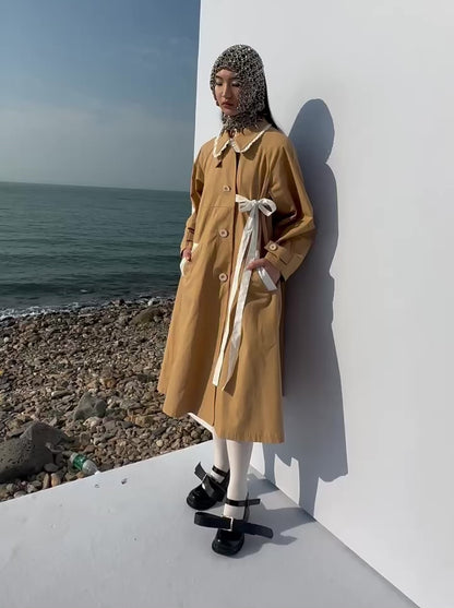 TAN COTTON BOW OVERCOAT